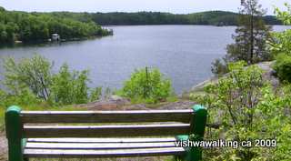 Gould lake Conservation Area, bench on northwest ridge overlooking the lake.