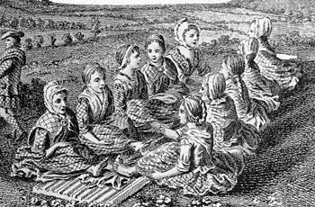 singing while waulking in Scotland: circa 1770 from: http://en.wikipedia.org/wiki/Waulking_song