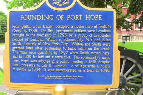 Ganaraska Trail, sign at town hall describing early history of the town