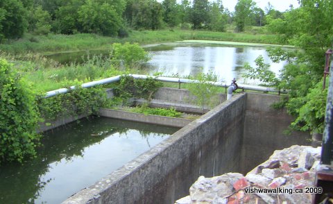 Grand Junction Railway, dam on east side of rail bed by old Corby Distillery.