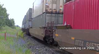 Train on rails next to the Tottenham tract of Simcoe County Forests