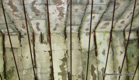 Marlbank cement plant, inside roof of shed, cement