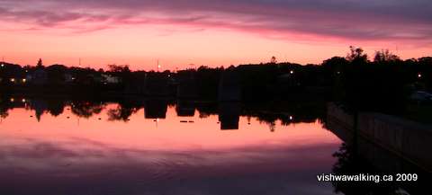 Trans Canada Trail, old railway bridge abutments on the trent River, Campbellford